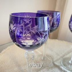 3 Vintage Crystal Cut to Clear Glass Wine Goblets Grapes 7 3/4 Purple