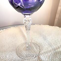 3 Vintage Crystal Cut to Clear Glass Wine Goblets Grapes 7 3/4 Purple