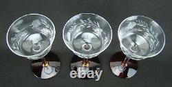 3 Vintage Elegant Wine Glasses Optic Floral Cut With Ruby Red Foot UNK4426