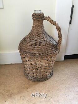 3 Vintage French Demijohns Pre-1900s Wicker Wrapped Wine Glass Bottles