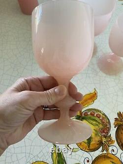 3 Vintage PV France Portieux Vallerystahl Opaline PINK Glass Goblet Wine Glass