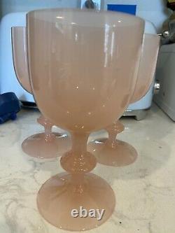 3 Vintage PV France Portieux Vallerystahl Opaline PINK Glass Goblet Wine Glass