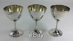 3 Vintage Sterling Silver Wine Glasses Goblets Metasco Mid Century