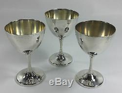 3 Vintage Sterling Silver Wine Glasses Goblets Metasco Mid Century