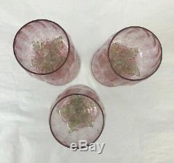 3 Vintage Venetian Hand Blown Glass Wine Goblets Twisted Stems Applied Leaves