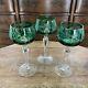 3 Vtg Ajka Emerald Green Wine Glasses 7.75 Cut To Clear Bohemian Czech Glass