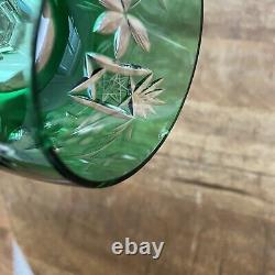 3 Vtg Ajka Emerald Green Wine Glasses 7.75 Cut To Clear Bohemian Czech Glass