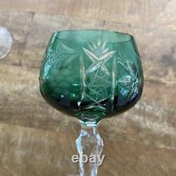 3 Vtg Ajka Emerald Green Wine Glasses 7.75 Cut To Clear Bohemian Czech Glass