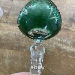 3 Vtg Ajka Emerald Green Wine Glasses 7.75 Cut To Clear Bohemian Czech Glass