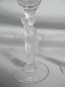 3 Vtg Cambridge Glass Nude Stem Statuesque Wine Goblet Frosted Male Clear