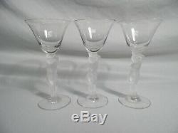 3 Vtg Cambridge Glass Nude Stem Statuesque Wine Goblet Frosted Male Clear