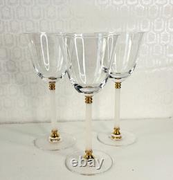 3 Vtg Sasaki Tucano Wine Glasses Frosted Stem&gold Accents Column