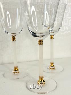 3 Vtg Sasaki Tucano Wine Glasses Frosted Stem&gold Accents Column
