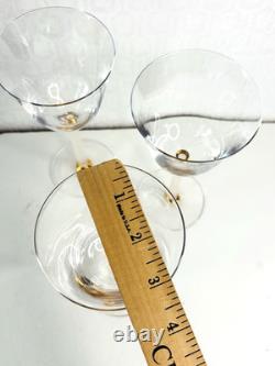 3 Vtg Sasaki Tucano Wine Glasses Frosted Stem&gold Accents Column