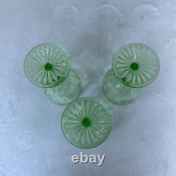 3 Vtg Uranium Glow Green Wine Glasses Water Goblets Cameo Ballerina A Hocking 6