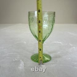 3 Vtg Uranium Glow Green Wine Glasses Water Goblets Cameo Ballerina A Hocking 6