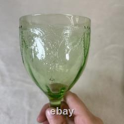 3 Vtg Uranium Glow Green Wine Glasses Water Goblets Cameo Ballerina A Hocking 6