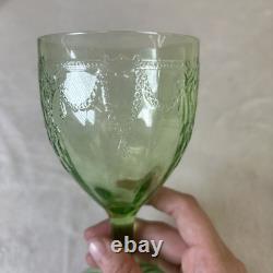3 Vtg Uranium Glow Green Wine Glasses Water Goblets Cameo Ballerina A Hocking 6