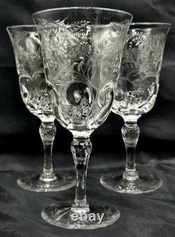3 Webb Corbett Intricate Floral Cut Crystal Wine Glasses Water Goblet Vintage