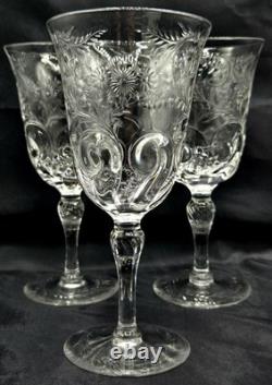 3 Webb Corbett Intricate Floral Cut Crystal Wine Glasses Water Goblet Vintage