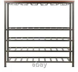 40-Bottle Floor Bar and Wine Rack Storage Wood with Glass Hanger, Antique Bronze