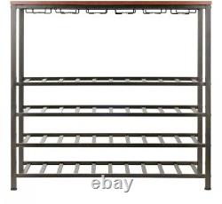 40-Bottle Floor Bar and Wine Rack Storage Wood with Glass Hanger, Antique Bronze