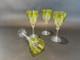 4 Antique Bohemian Hand Cut Crystal Cut to Clear Chartreuse Wine Glasses c 1920s