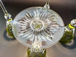 4 Antique Bohemian Hand Cut Crystal Cut to Clear Chartreuse Wine Glasses c 1920s