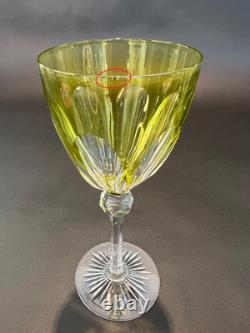 4 Antique Bohemian Hand Cut Crystal Cut to Clear Chartreuse Wine Glasses c 1920s