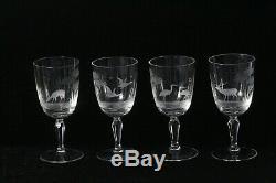 4 Antique Moser Rowland Ward Engraved Crystal Wine Glasses 6 1/2