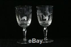 4 Antique Moser Rowland Ward Engraved Crystal Wine Glasses 6 1/2