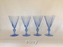 4 Blue H. C. Fry Glass Art Deco Water or Wine Goblets Octagonal Bowls