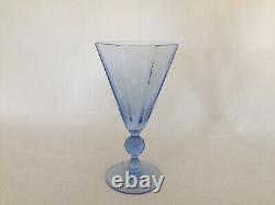 4 Blue H. C. Fry Glass Art Deco Water or Wine Goblets Octagonal Bowls