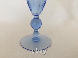 4 Blue H. C. Fry Glass Art Deco Water or Wine Goblets Octagonal Bowls