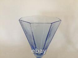 4 Blue H. C. Fry Glass Art Deco Water or Wine Goblets Octagonal Bowls