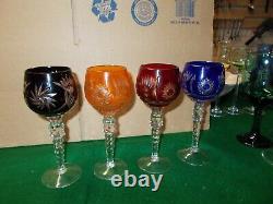 4 Bohemian Czech Colored Crystal Wine Goblets 7