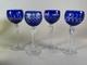 4 Cobalt Blue Cut To Clear Wine Glasses