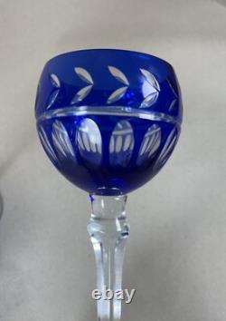 4 Cobalt Blue Cut To Clear Wine Glasses