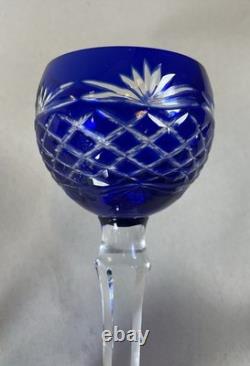 4 Cobalt Blue Cut To Clear Wine Glasses