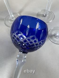 4 Cobalt Blue Cut To Clear Wine Glasses