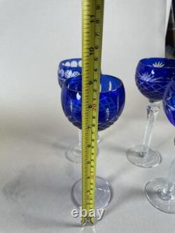 4 Cobalt Blue Cut To Clear Wine Glasses