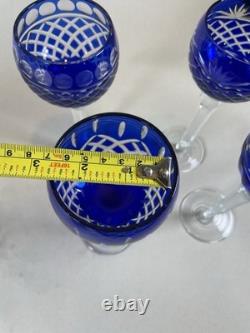 4 Cobalt Blue Cut To Clear Wine Glasses