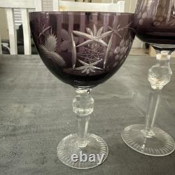 4 Exquisite Vintage Amethyst Purple Crystal Clear Wine/Tumbler Glasses (Poland)