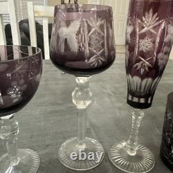 4 Exquisite Vintage Amethyst Purple Crystal Clear Wine/Tumbler Glasses (Poland)