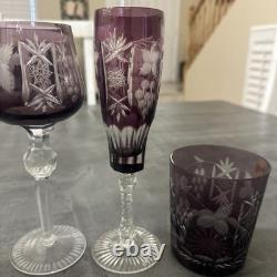 4 Exquisite Vintage Amethyst Purple Crystal Clear Wine/Tumbler Glasses (Poland)