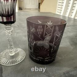 4 Exquisite Vintage Amethyst Purple Crystal Clear Wine/Tumbler Glasses (Poland)