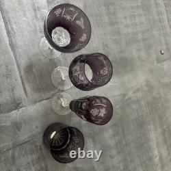 4 Exquisite Vintage Amethyst Purple Crystal Clear Wine/Tumbler Glasses (Poland)