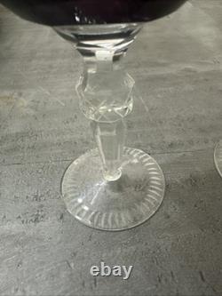 4 Exquisite Vintage Amethyst Purple Crystal Clear Wine/Tumbler Glasses (Poland)