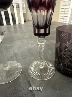 4 Exquisite Vintage Amethyst Purple Crystal Clear Wine/Tumbler Glasses (Poland)