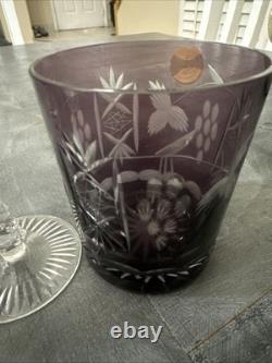 4 Exquisite Vintage Amethyst Purple Crystal Clear Wine/Tumbler Glasses (Poland)